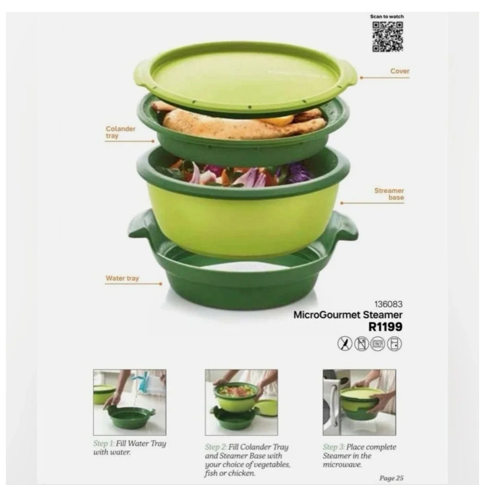 Tupperware MicroGourmet Steamer Microwave Cookware Set Green‎ Lime Colander
